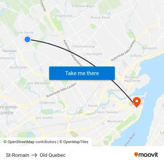 St-Romain to Old Quebec map