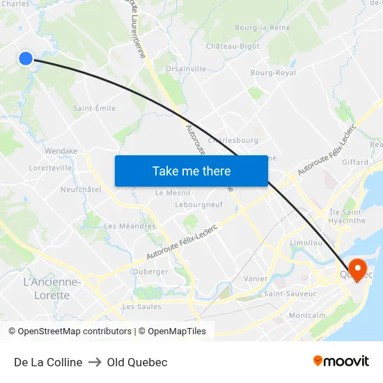 De La Colline to Old Quebec map