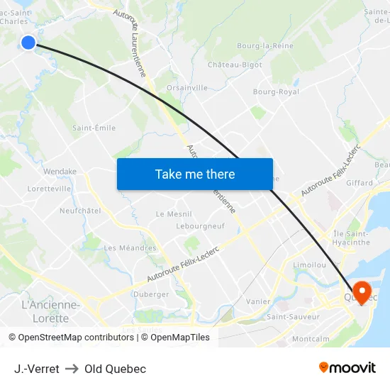 J.-Verret to Old Quebec map