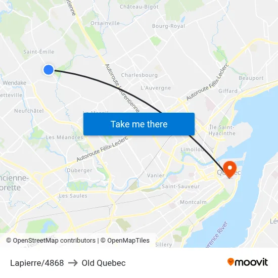 Lapierre/4868 to Old Quebec map