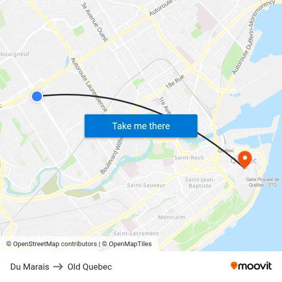 Du Marais to Old Quebec map
