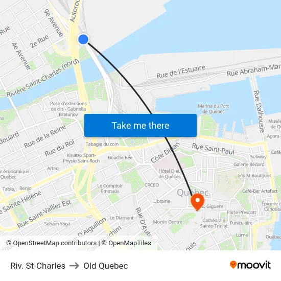 Riv. St-Charles to Old Quebec map