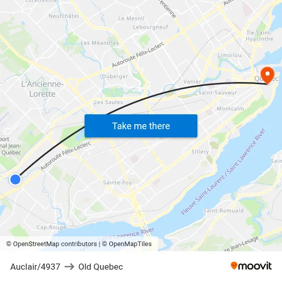 Auclair/4937 to Old Quebec map