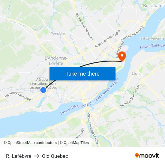 R.-Lefèbvre to Old Quebec map