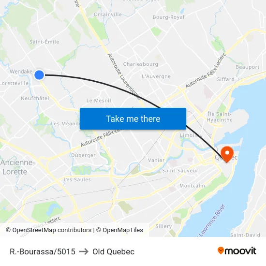 R.-Bourassa/5015 to Old Quebec map