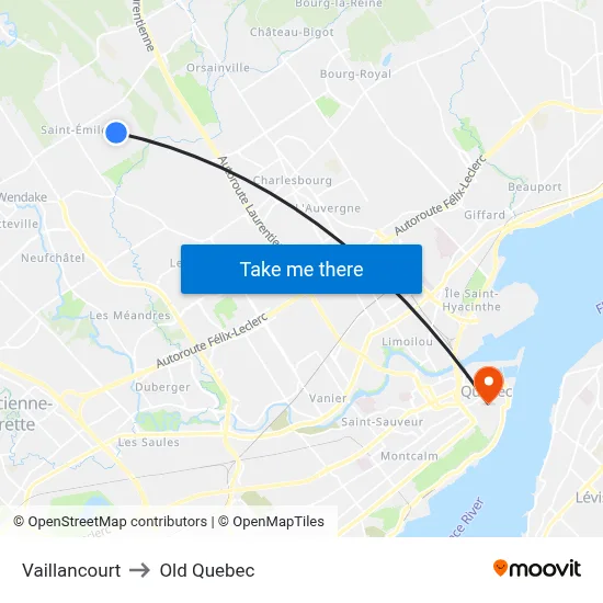 Vaillancourt to Old Quebec map