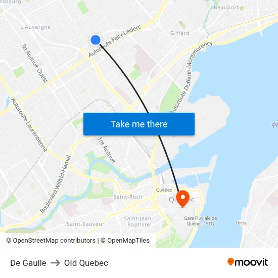 De Gaulle to Old Quebec map