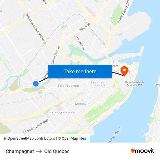 Champagnat to Old Quebec map