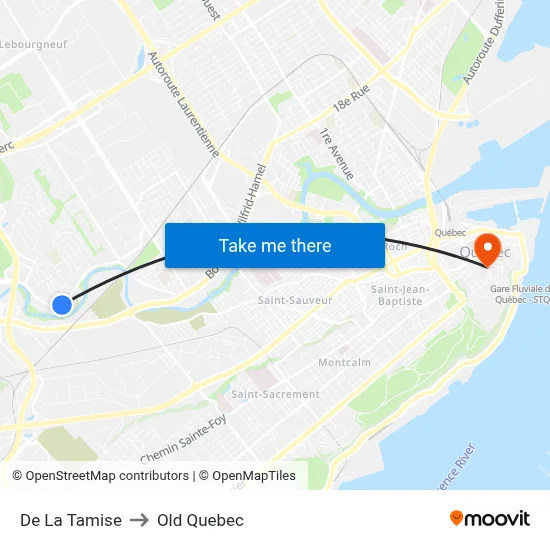 De La Tamise to Old Quebec map