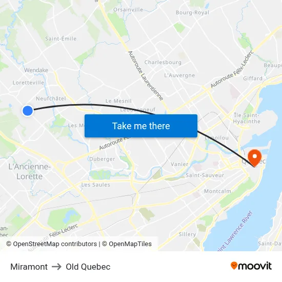 Miramont to Old Quebec map