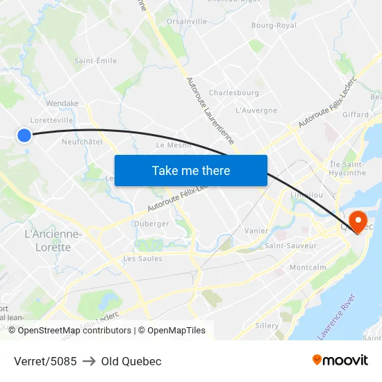 Verret/5085 to Old Quebec map