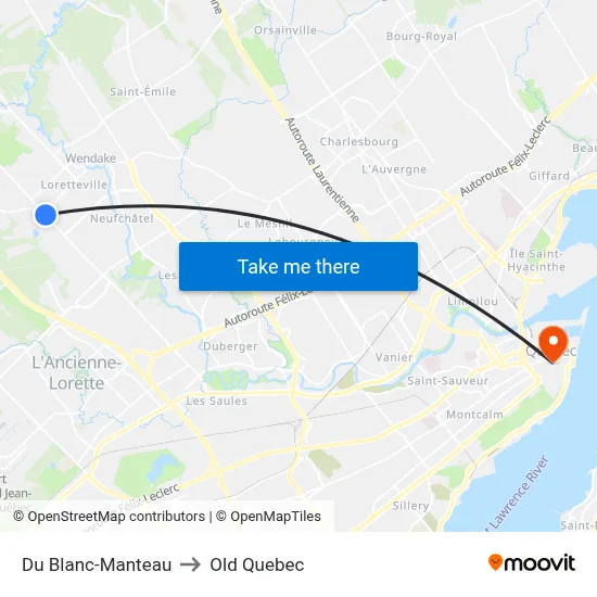 Du Blanc-Manteau to Old Quebec map