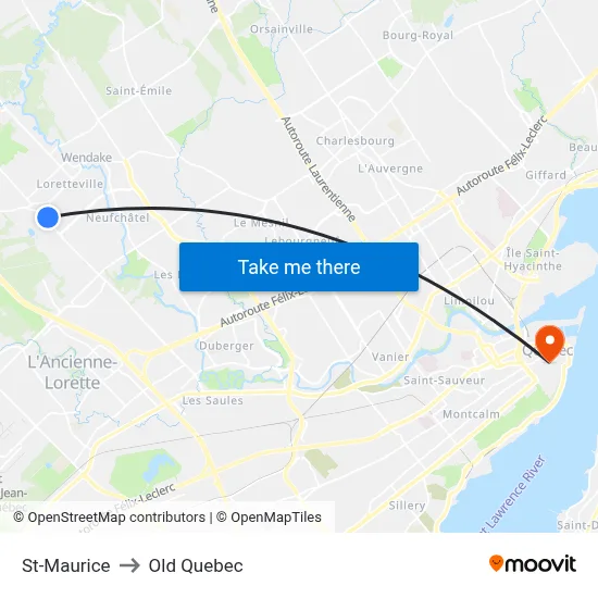St-Maurice to Old Quebec map