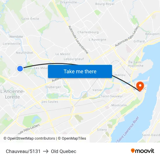 Chauveau/5131 to Old Quebec map