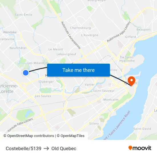 Costebelle/5139 to Old Quebec map