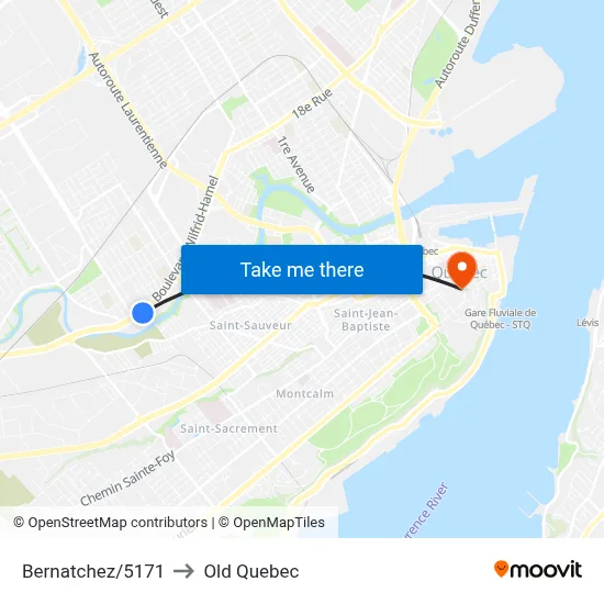 Bernatchez/5171 to Old Quebec map