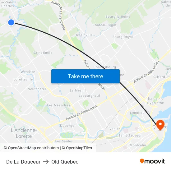 De La Douceur to Old Quebec map