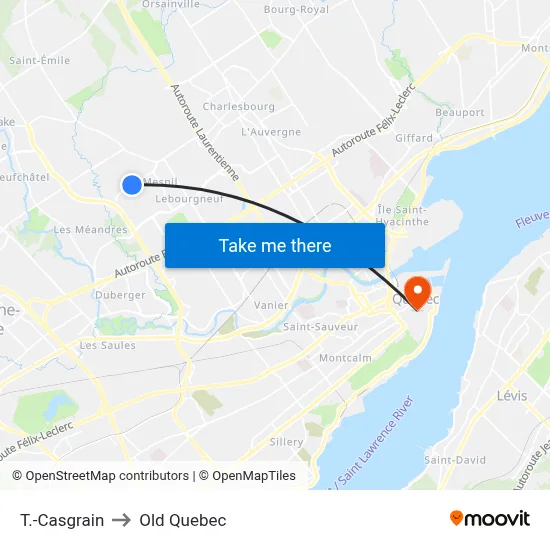 T.-Casgrain to Old Quebec map