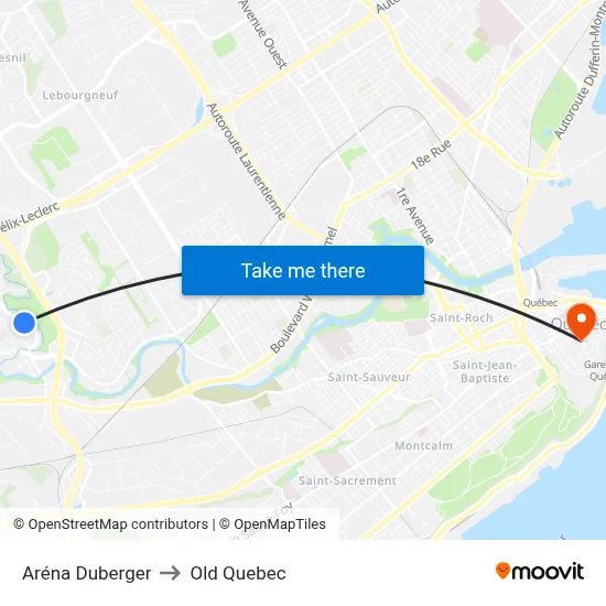 Aréna Duberger to Old Quebec map