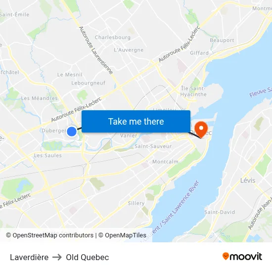 Laverdière to Old Quebec map