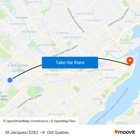 St-Jacques/5282 to Old Quebec map
