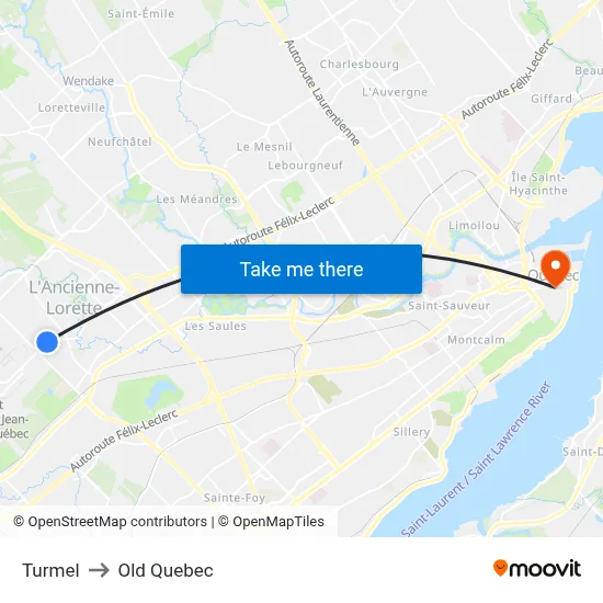 Turmel to Old Quebec map