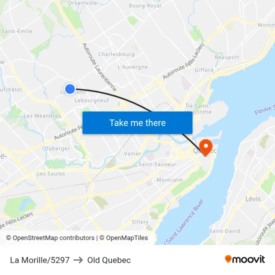 La Morille/5297 to Old Quebec map