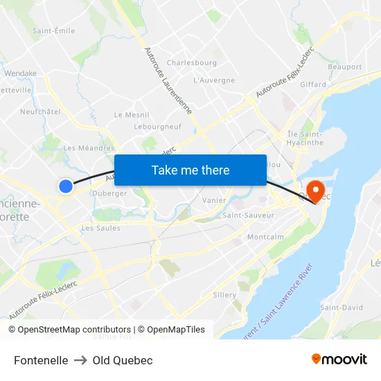Fontenelle to Old Quebec map