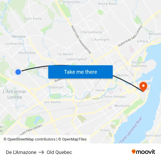 De L'Amazone to Old Quebec map