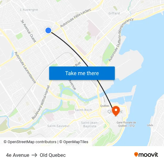 4e Avenue to Old Quebec map