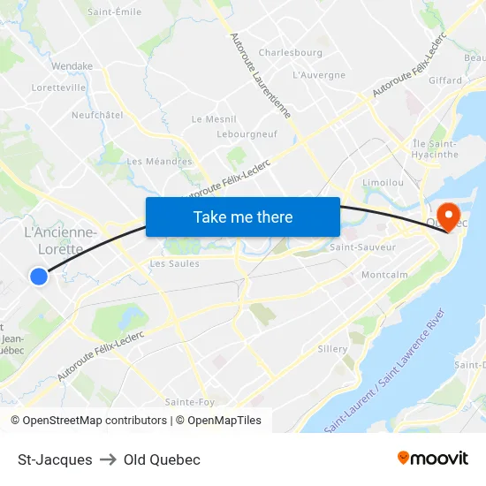 St-Jacques to Old Quebec map