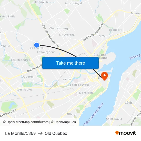 La Morille/5369 to Old Quebec map