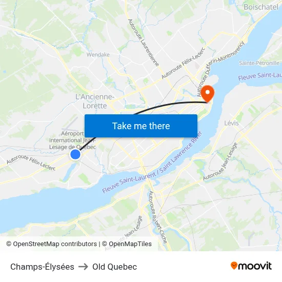 Champs-Élysées to Old Quebec map