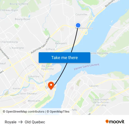 Royale to Old Quebec map