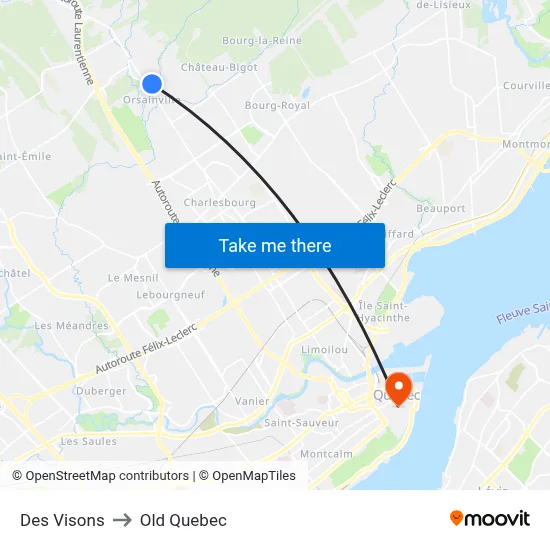 Des Visons to Old Quebec map
