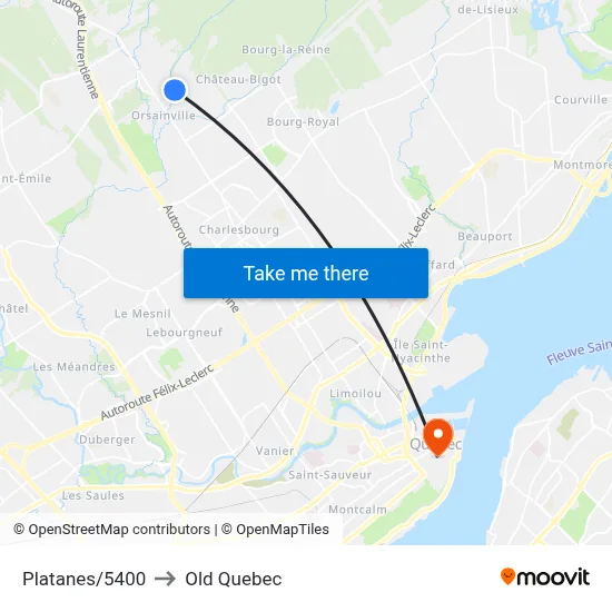Platanes/5400 to Old Quebec map