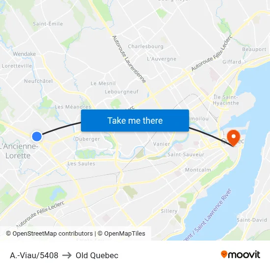 A.-Viau/5408 to Old Quebec map