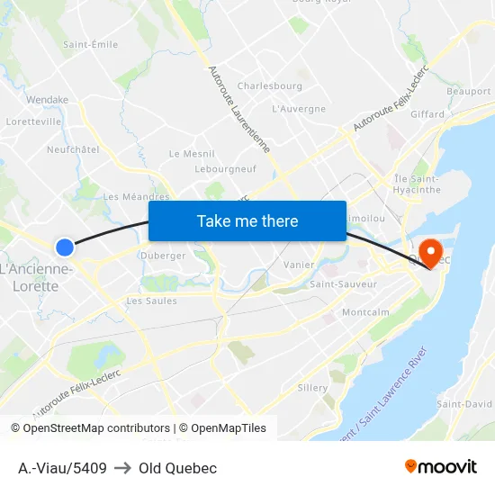 A.-Viau/5409 to Old Quebec map