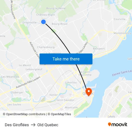 Des Giroflées to Old Quebec map