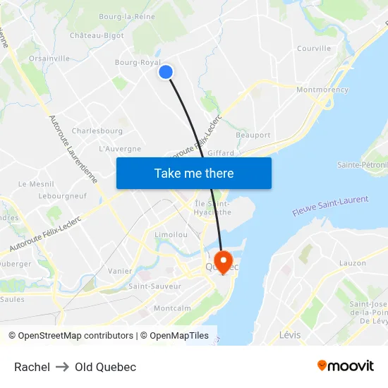 Rachel to Old Quebec map