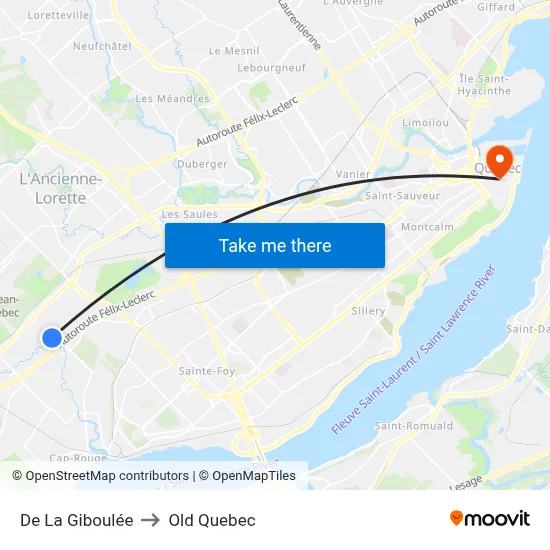 De La Giboulée to Old Quebec map