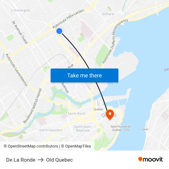 De La Ronde to Old Quebec map
