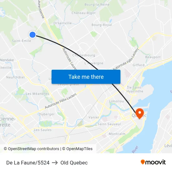 De La Faune/5524 to Old Quebec map