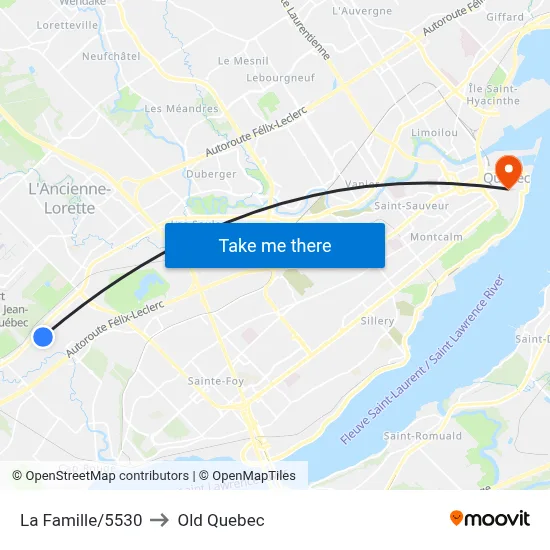 La Famille/5530 to Old Quebec map