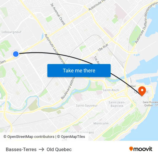 Basses-Terres to Old Quebec map