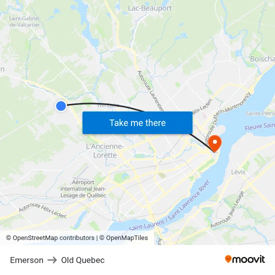 Emerson to Old Quebec map