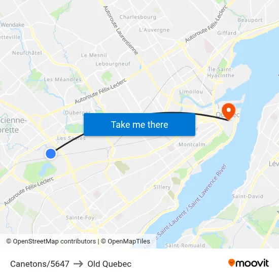 Canetons/5647 to Old Quebec map