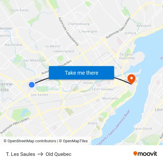 T. Les Saules to Old Quebec map