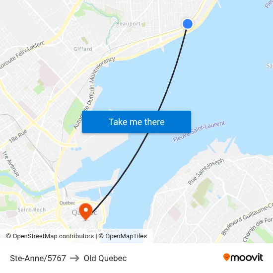 Ste-Anne/5767 to Old Quebec map