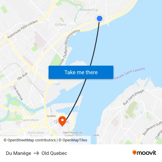 Du Manège to Old Quebec map